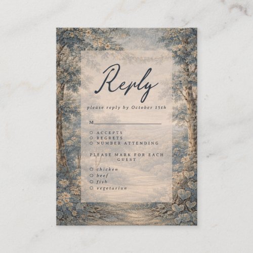 Vintage Landscape Wedding RSVP Card Antique blue
