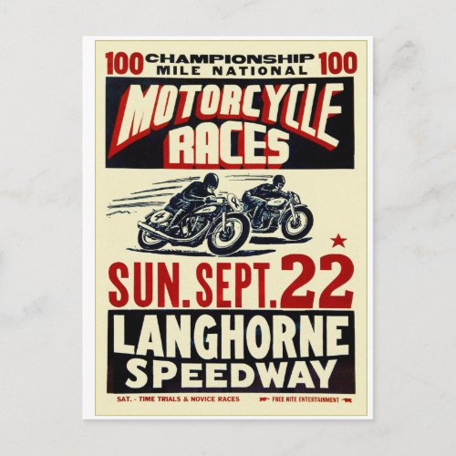 Vintage Langhorne Motorcycle Races Postcard