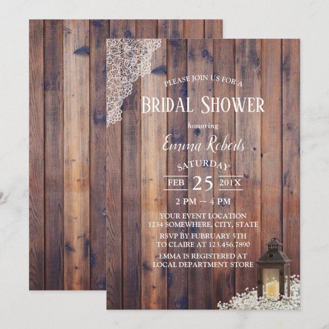 Vintage Lantern Baby's Breath Rustic Bridal Shower Invitation (Front/Back)