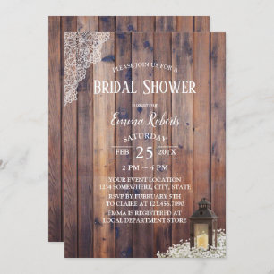 Vintage Lantern Baby's Breath Rustic Bridal Shower Invitation