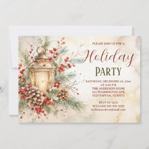 Vintage Lantern Botanical Christmas Party Invitation