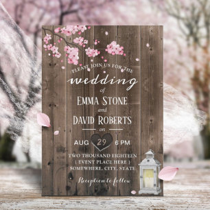 Vintage Lantern Cherry Blossom Floral Barn Wedding Invitation