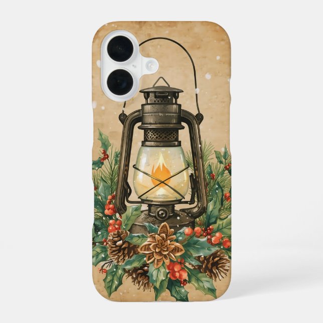 Vintage lantern Christmas holly pine rustic iPhone Case (Back)