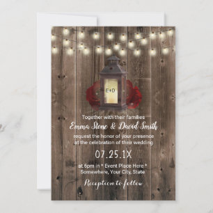 Vintage Lantern & Flowers Rustic Barn Wood Wedding Invitation