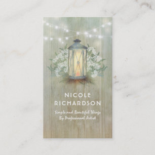 Vintage Lantern Lights and Baby's Breath Floral Business Card
