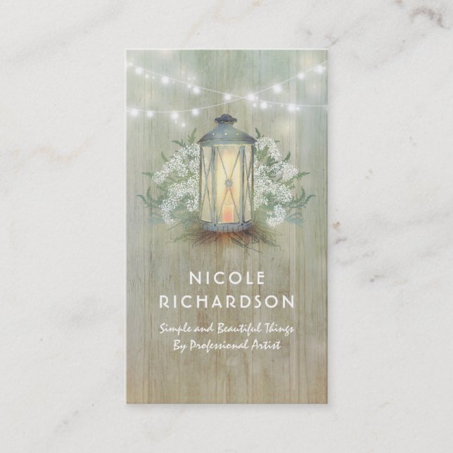 Vintage Lantern Lights and Baby's Breath Floral Business Card (Front)