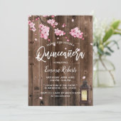 Vintage Lantern Pink Floral Barn Wood Quinceanera Invitation (Standing Front)