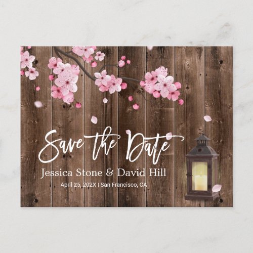 Vintage Lantern Pink Floral Wedding Save the Date Announcement Postcard