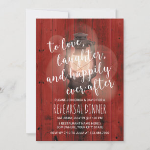 Vintage Lantern Red Barn Wood Rehearsal Dinner Invitation