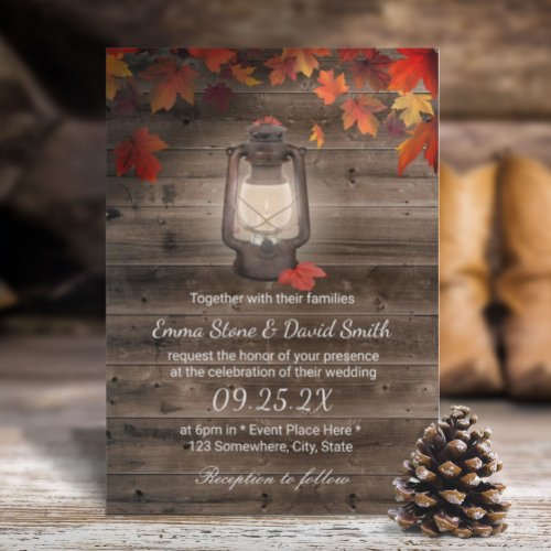 Vintage Lantern Rustic Barn Wood Autumn Wedding Invitation