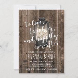 Vintage Lantern Rustic Barn Wood Rehearsal Dinner Invitation