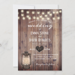 Vintage Lantern Rustic Barn Wood Wedding Invitation