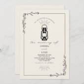 Vintage Lantern Rustic Botanical Black Wedding Invitation (Front/Back)