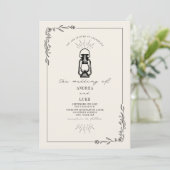 Vintage Lantern Rustic Botanical Black Wedding Invitation (Standing Front)