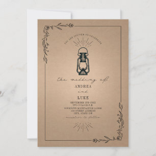 Vintage Lantern Rustic Botanical Cardstock Wedding Invitation