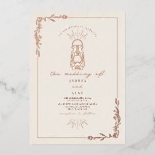 Vintage Lantern Rustic Botanical Wedding Foil Invitation