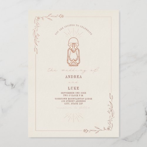 Vintage Lantern Rustic Botanical Wedding Foil Invitation