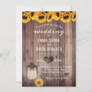 Vintage Lantern Rustic Sunflower Barn Wood Wedding Invitation