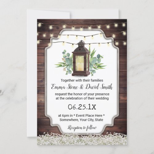 Vintage Lantern String Lights Rustic Wedding Invitation