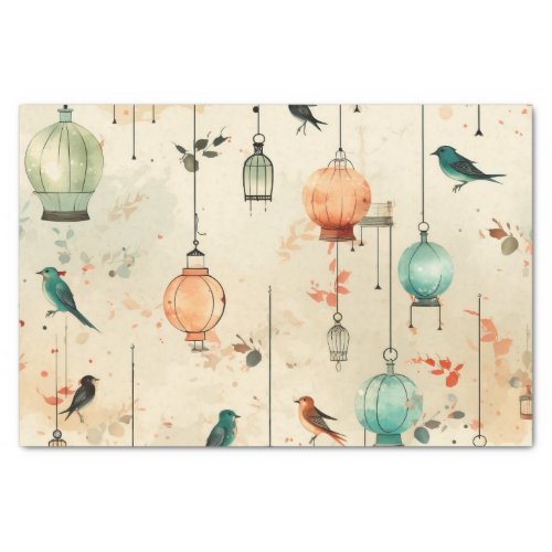 Vintage Lantern Style Birdcages Birds Decoupage Tissue Paper