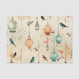 Vintage Lantern Style Birdcages Birds Decoupage Tissue Paper