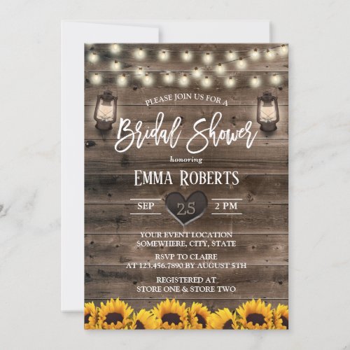 Vintage Lantern Sunflower Barn Wood Bridal Shower Invitation