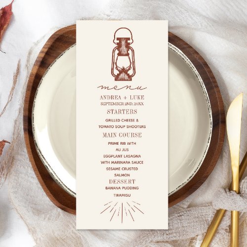 Vintage Lantern Terracotta Rustic Wedding Menu