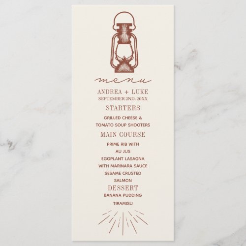 Vintage Lantern Terracotta Rustic Wedding Menu