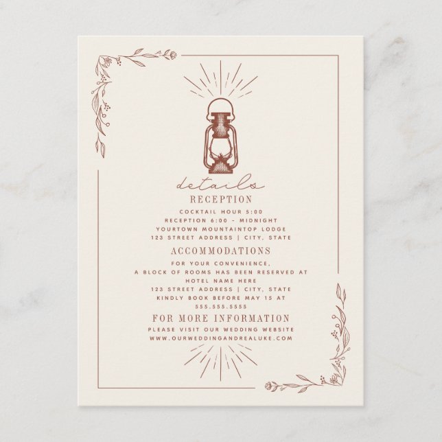 Vintage Lantern Terracotta Wedding Details Info Enclosure Card (Front)