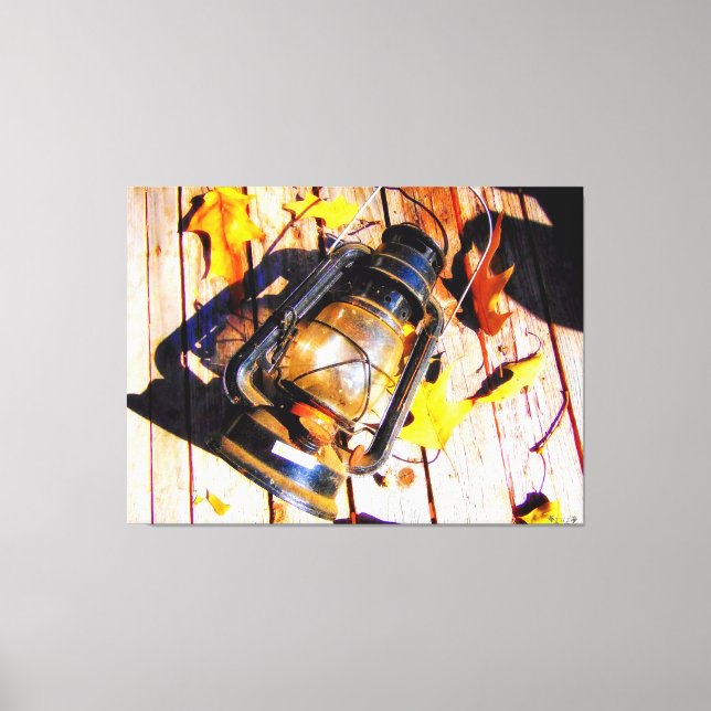 Vintage Lantern with Autumn Leaves Canvas Print (Front)