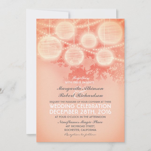 vintage lanterns pink wedding invitation (Front)