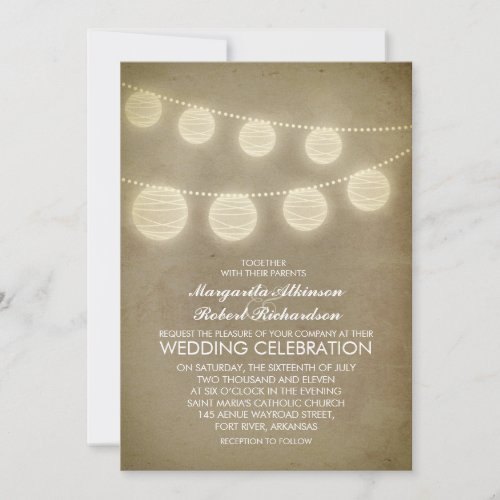 vintage lanterns rustic wedding invitation