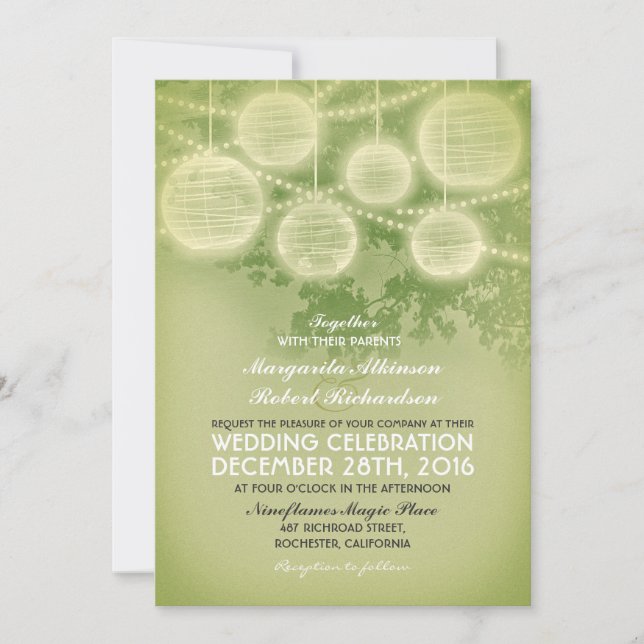 vintage lanterns wedding invitation (Front)