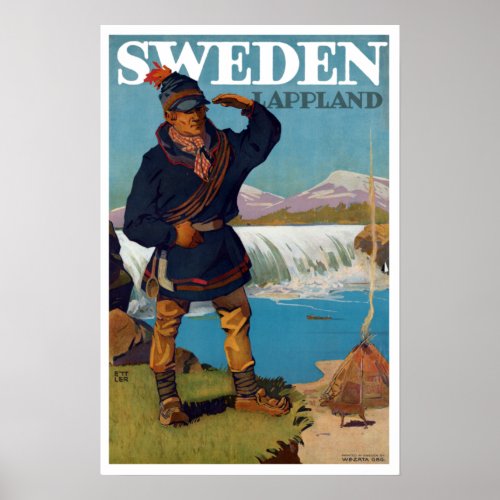 Vintage Lappland Sweden Travel Poster