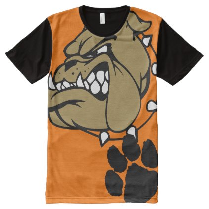 Vintage Large Bulldog and Paw Print All-Over-Print Shirt