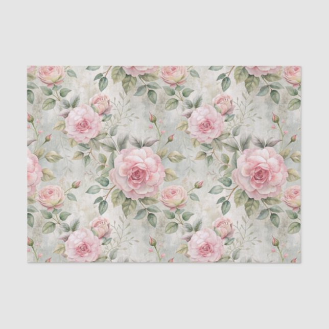 Vintage Large Pink Roses Pattern Tissue Paper (Front)