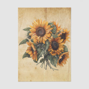 Vintage Large Sunflowers Antique Beige Parchment Tissue Paper