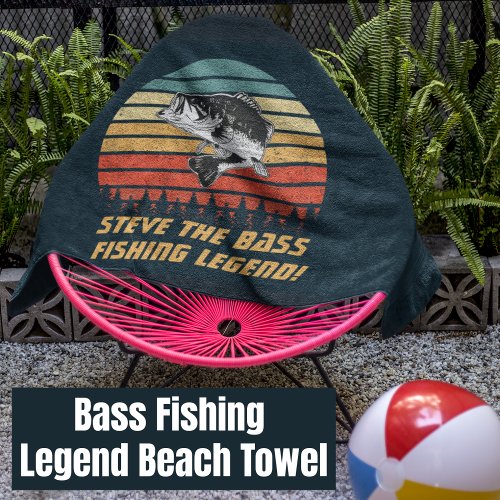 Vintage Largemouth Bass Fishing Legend Name Mens Beach Towel