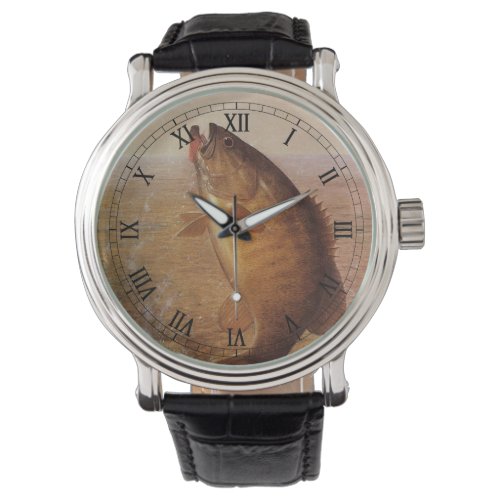 Vintage Largemouth Brown Bass Fish, Sports Fishing Wristwatch