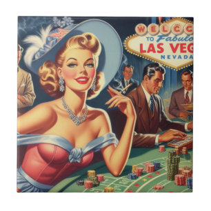 Vintage Las Vegas Casino Pin Up Ceramic Tile