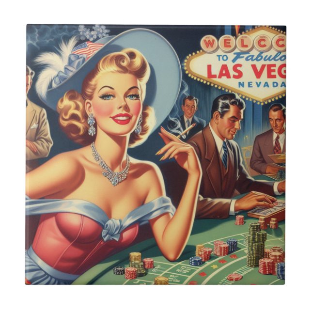 Vintage Las Vegas Casino Pin Up Ceramic Tile (Front)