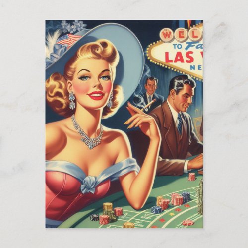Vintage Las Vegas Casino Pin Up Postcard