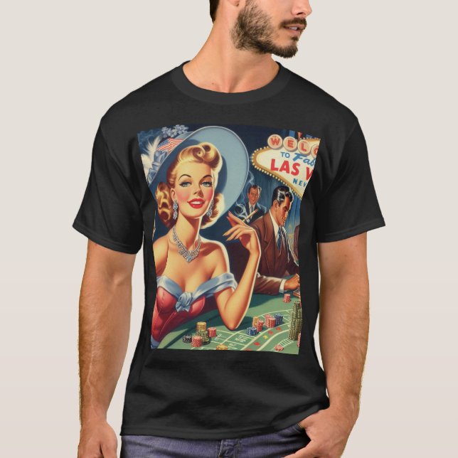 Vintage Las Vegas Casino Pin Up T-Shirt (Front)