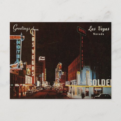 Vintage Las Vegas Fremont St View Post Card Neon