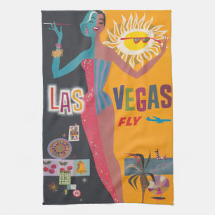 Vintage Las Vegas Gambling Travel Poster Art Kitchen Towel