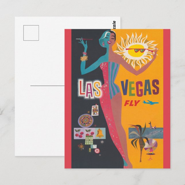 Vintage Las Vegas Gambling Travel Poster Art Postcard (Front/Back)