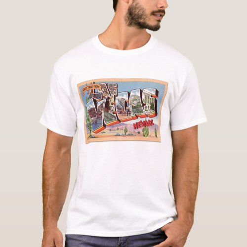 Vintage Las Vegas Lettering Postcard T_Shirt