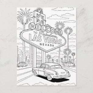 Vintage Las Vegas Sign Coloring Page Postcard