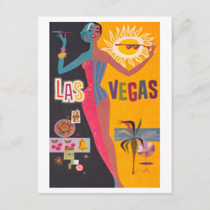 Vintage Las Vegas Travel Poster Postcard