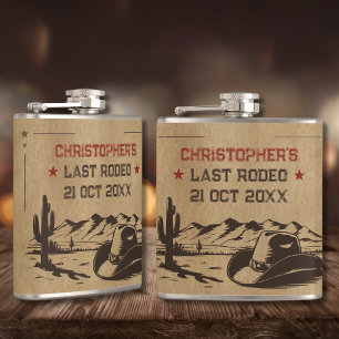 Vintage Last Rodeo Rustic Cowboy Bachelor Party Flask